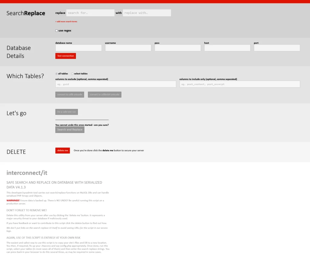 Search Replace WordPress Database, Search & Replace using a PHP script 2