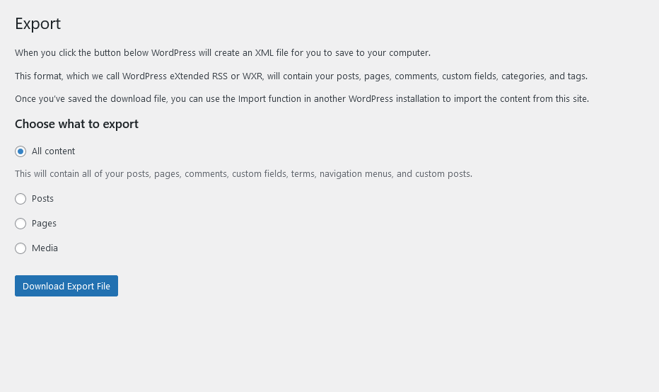 WordPress Site Launch Checklist, 1. Export the data from your local site