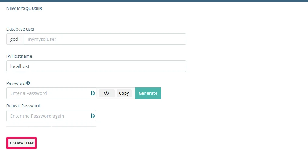 How to Create or Delete a MySQL Database or User, How To Create A MySQL Database User 4