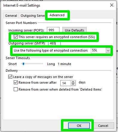 Add Email to Outlook 2016 Manually, Step 4: Configure Internet E-mail Settings 3