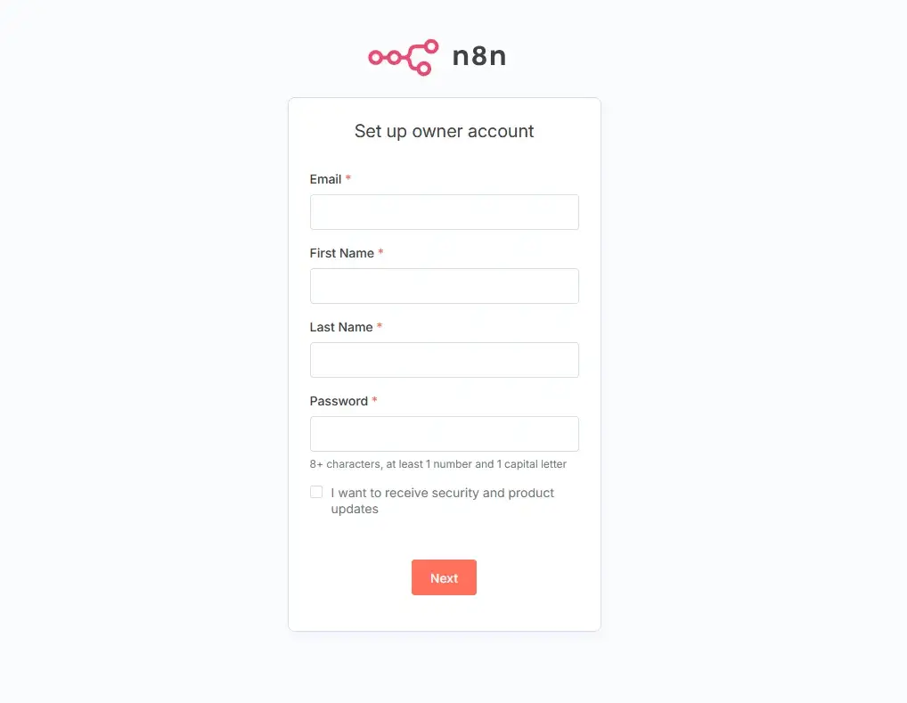 How to Install n8n - A Complete Guide How to Install n8n – A Complete Guide, Step 5: Access your new n8n application and create a new admin account