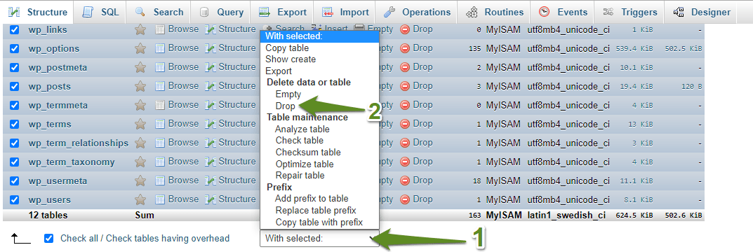 How Can I Empty a MySQL Database?, Method 1: Via phpMyAdmin 5