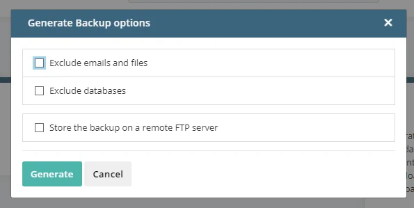Website Backup Frequency & Restore Guide, Step 3: Select Your Backup Options and Click Generate.