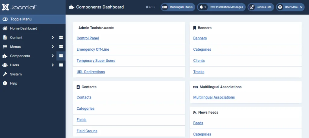 Introduction to the Joomla Dashboard Introduction to the Joomla Dashboard, Components