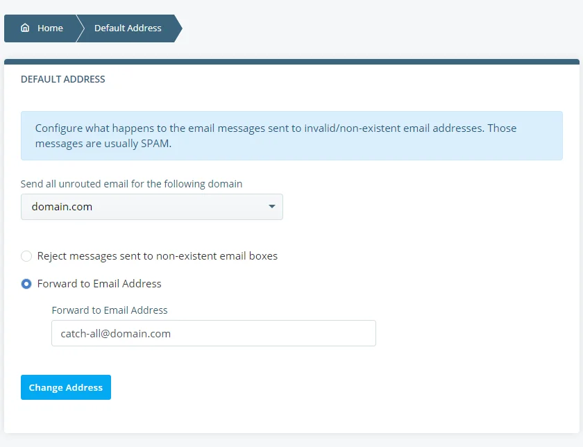 Set Catch-All Email in SPanel Guide, Setting a catch-all email address in SPanel 4