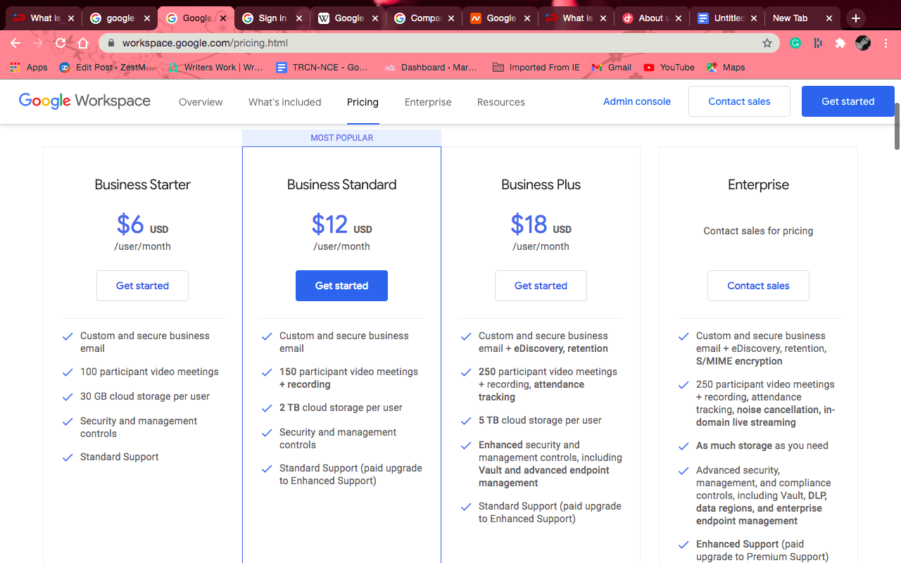 Google Workspace Setup & Features, Google Workspace Pricing