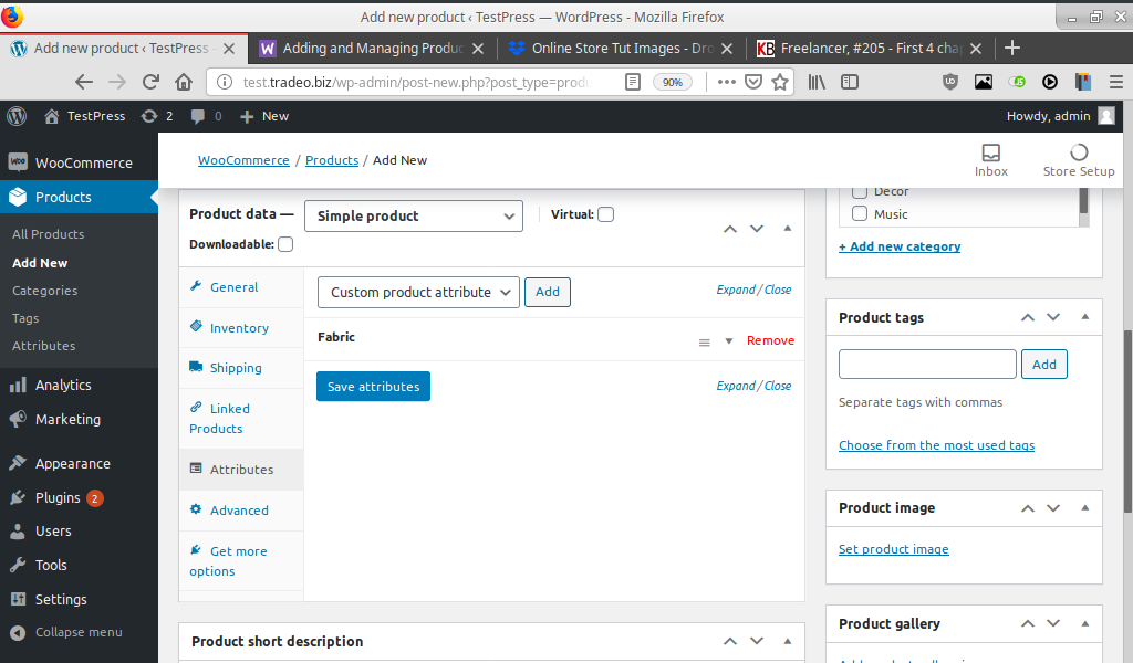 Adding Products to WooCommerce Adding Products to WooCommerce, Creating a Custom Attribute 5