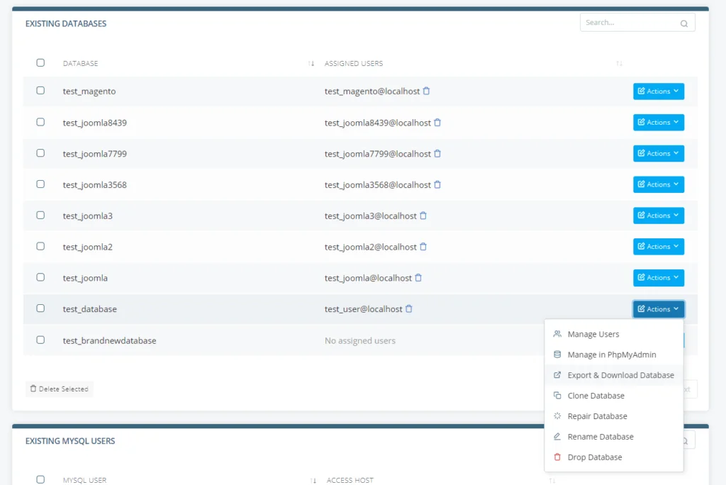 How to Back Up a MySQL Database, Database Backups in SPanel 2