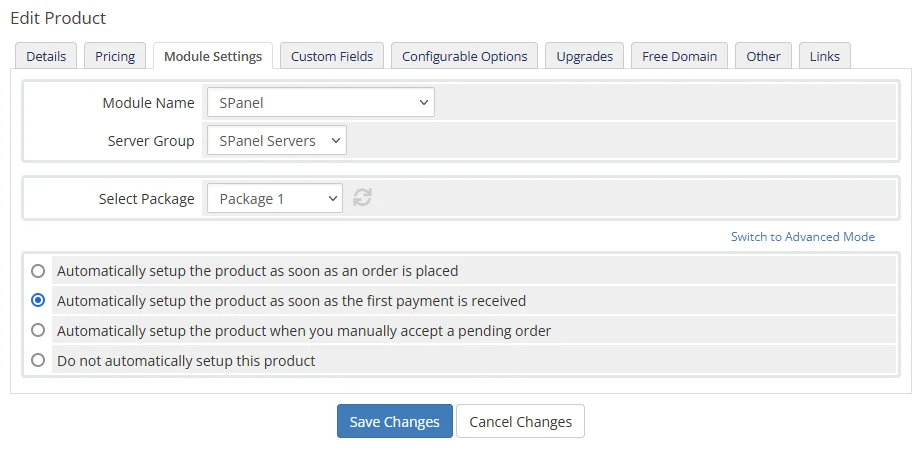 How to Configure the WHMCS SPanel Plugin Module?, Creating a New Product 2
