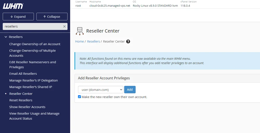 What is WHM (Web Host Manager)?, Creating a second WHM account