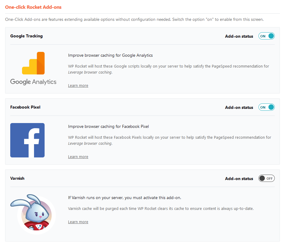 WP Rocket: Boost WordPress Speed (Full Review) WP Rocket: Boost WordPress Speed (Full Review), Add-ons Tab