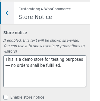 Theme Customization Theme Customization, Store Notice