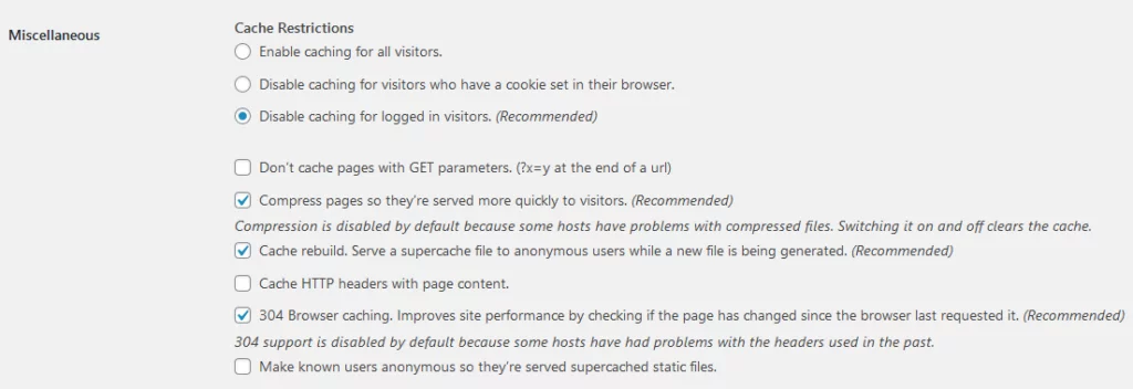 WP Super Cache: Boost WordPress Speed WP Super Cache: Boost WordPress Speed, Advanced settings 2